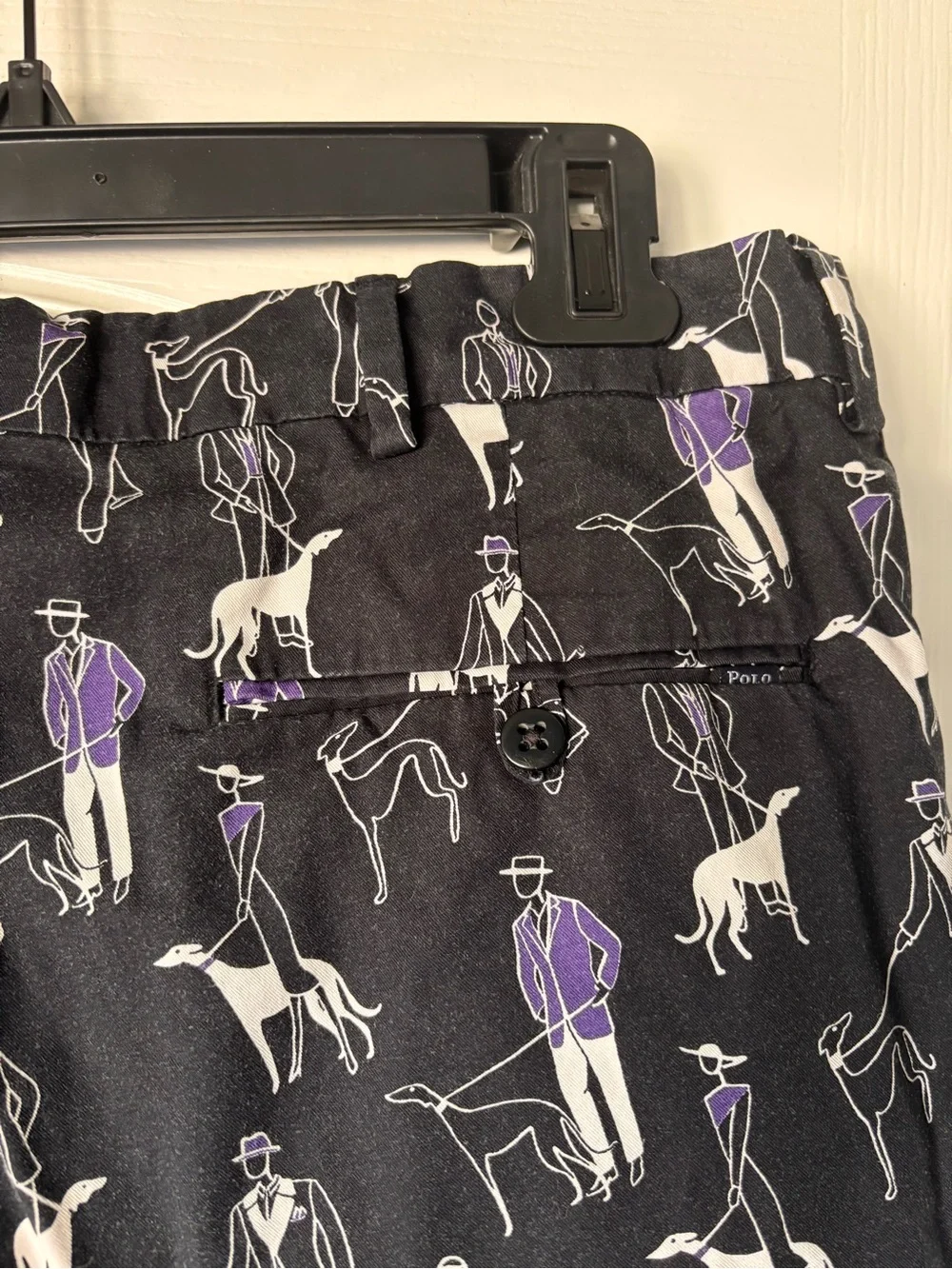 Polo Golf Ralph Lauren Golf Shorts Men's 34 Black Purple Dog Walker Loud Print